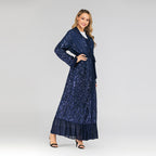 Lace Leaf Embroidery Sequins Open Abaya
