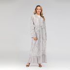 Lace Leaf Embroidery Sequins Open Abaya