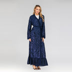 Lace Leaf Embroidery Sequins Open Abaya