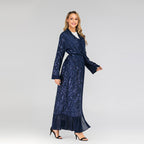 Lace Leaf Embroidery Sequins Open Abaya