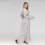 Lace Leaf Embroidery Sequins Open Abaya