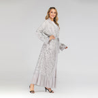 Lace Leaf Embroidery Sequins Open Abaya