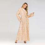 Lace Leaf Embroidery Sequins Open Abaya