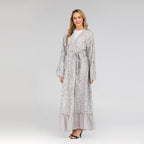 Lace Leaf Embroidery Sequins Open Abaya