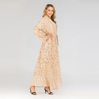 Lace Leaf Embroidery Sequins Open Abaya