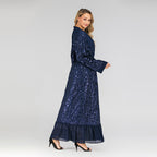Lace Leaf Embroidery Sequins Open Abaya