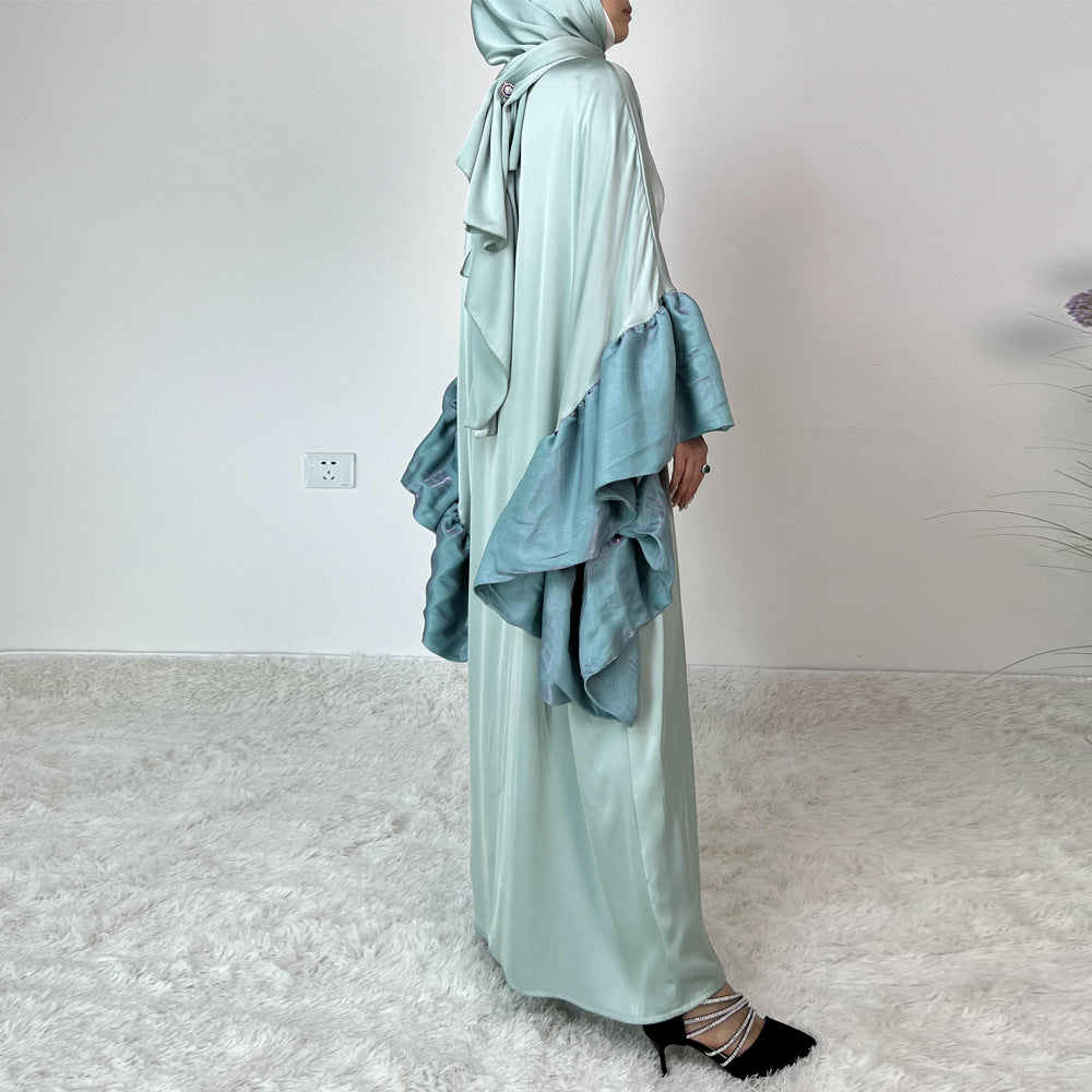 Large Wave Spliced Sleeve Long Dress