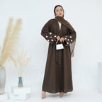 Floral Embroidery Linen Open Abaya