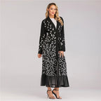 Lace Leaf Embroidery Sequins Open Abaya