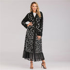 Lace Leaf Embroidery Sequins Open Abaya