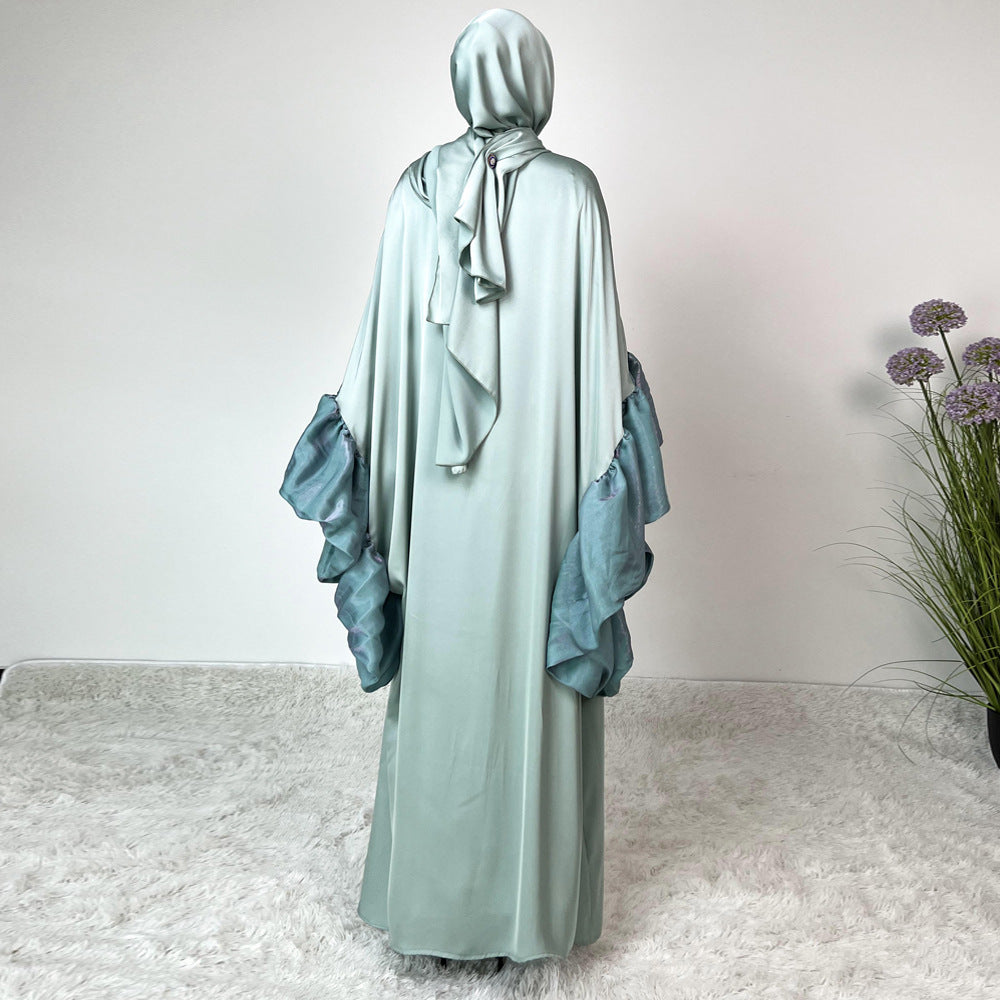 Large Wave Spliced Sleeve Long Dress