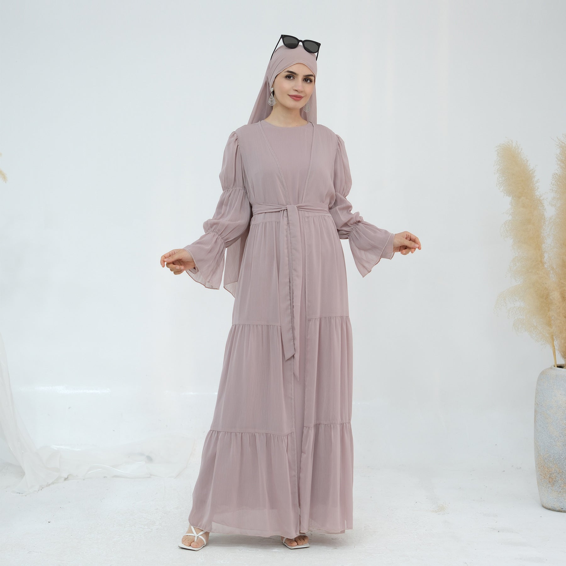 3 Pcs Set Elegant Chiffon Abaya with Hijab