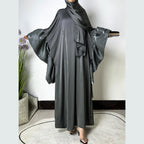 Large Wave Spliced Sleeve Long Dress