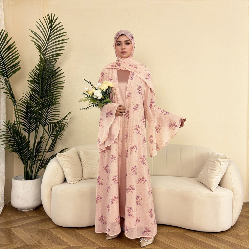 Elegant Flower Chiffon Open Abaya