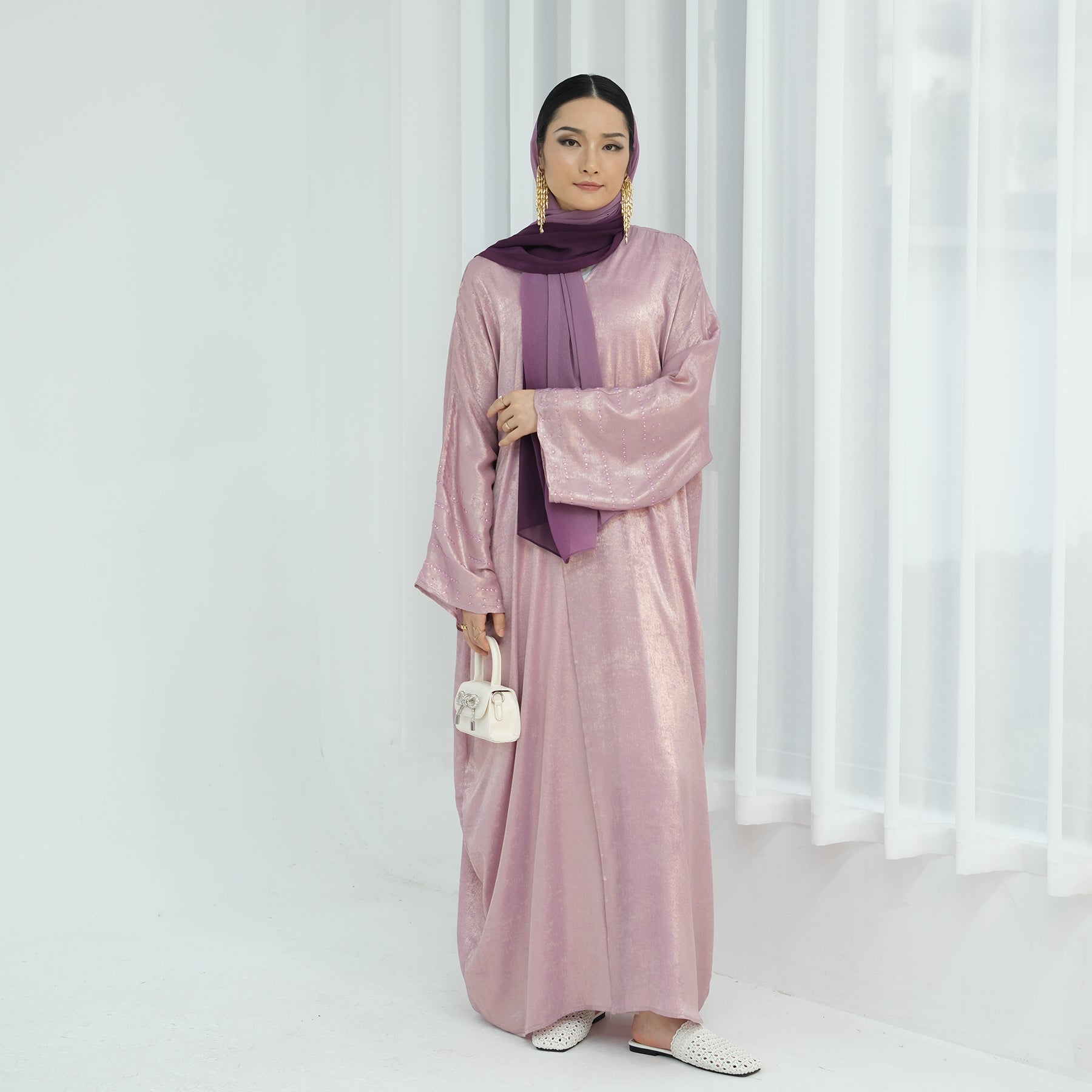 Bead Embellished Open Abaya