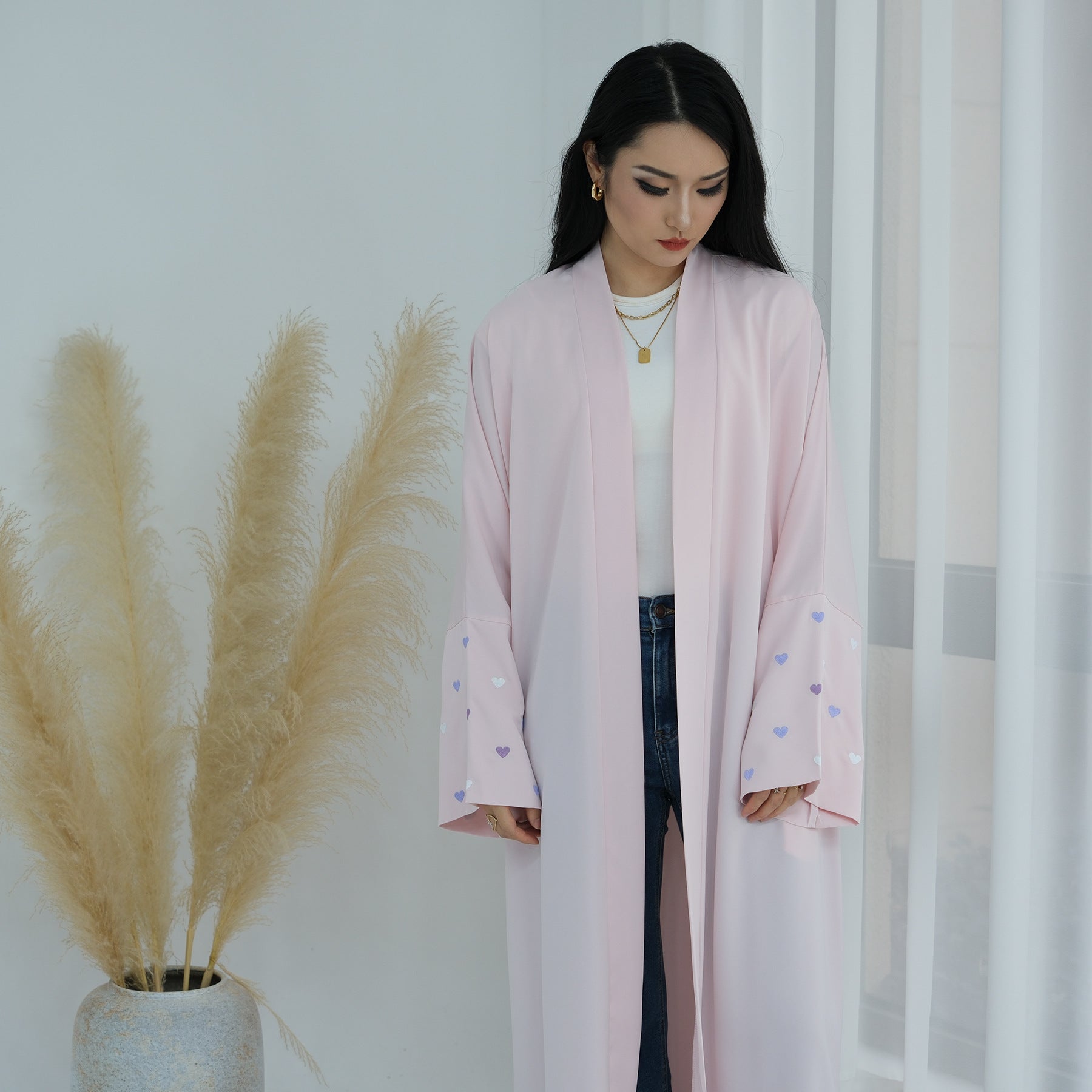 Heart Embroidery Open Abaya