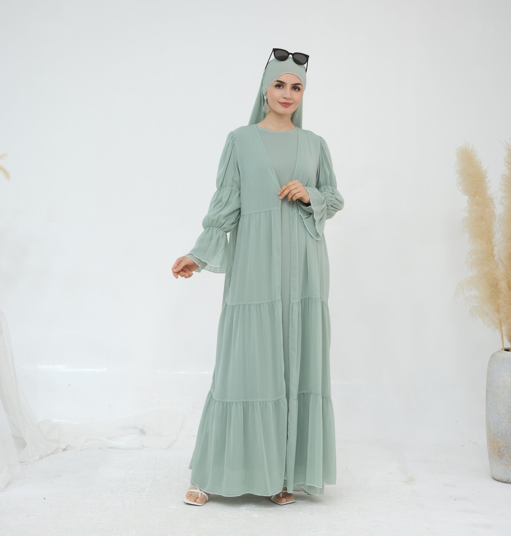 3 Pcs Set Elegant Chiffon Abaya with Hijab