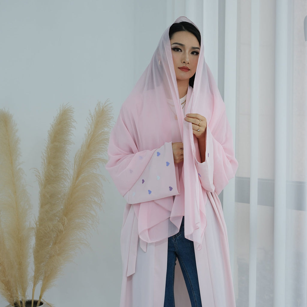 Heart Embroidery Open Abaya