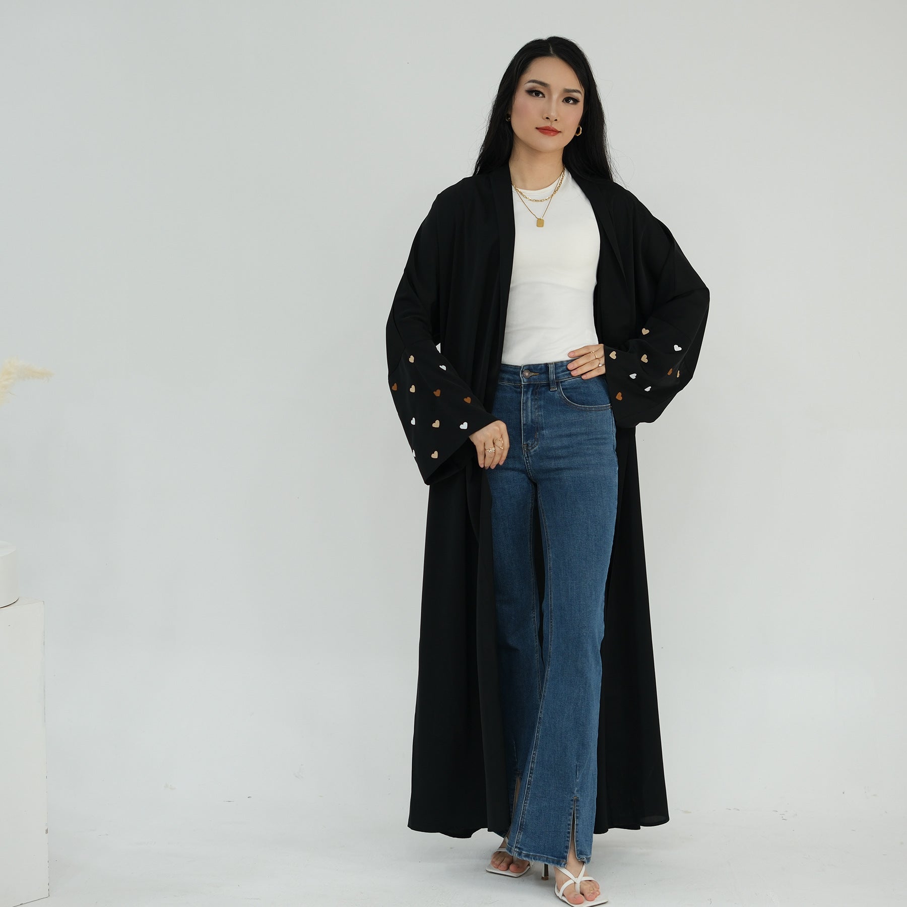 Heart Embroidery Open Abaya