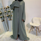 Elegant Pure Color Bead Strap Open Abaya