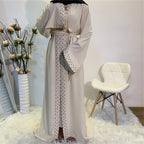 Elegant Pure Color Bead Strap Open Abaya