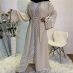 Elegant Pure Color Bead Strap Open Abaya