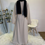 Elegant Pure Color Bead Strap Open Abaya