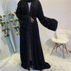 Elegant Pure Color Bead Strap Open Abaya