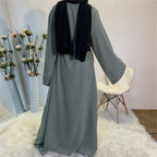 Elegant Pure Color Bead Strap Open Abaya
