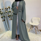 Elegant Pure Color Bead Strap Open Abaya