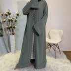 Elegant Pure Color Bead Strap Open Abaya