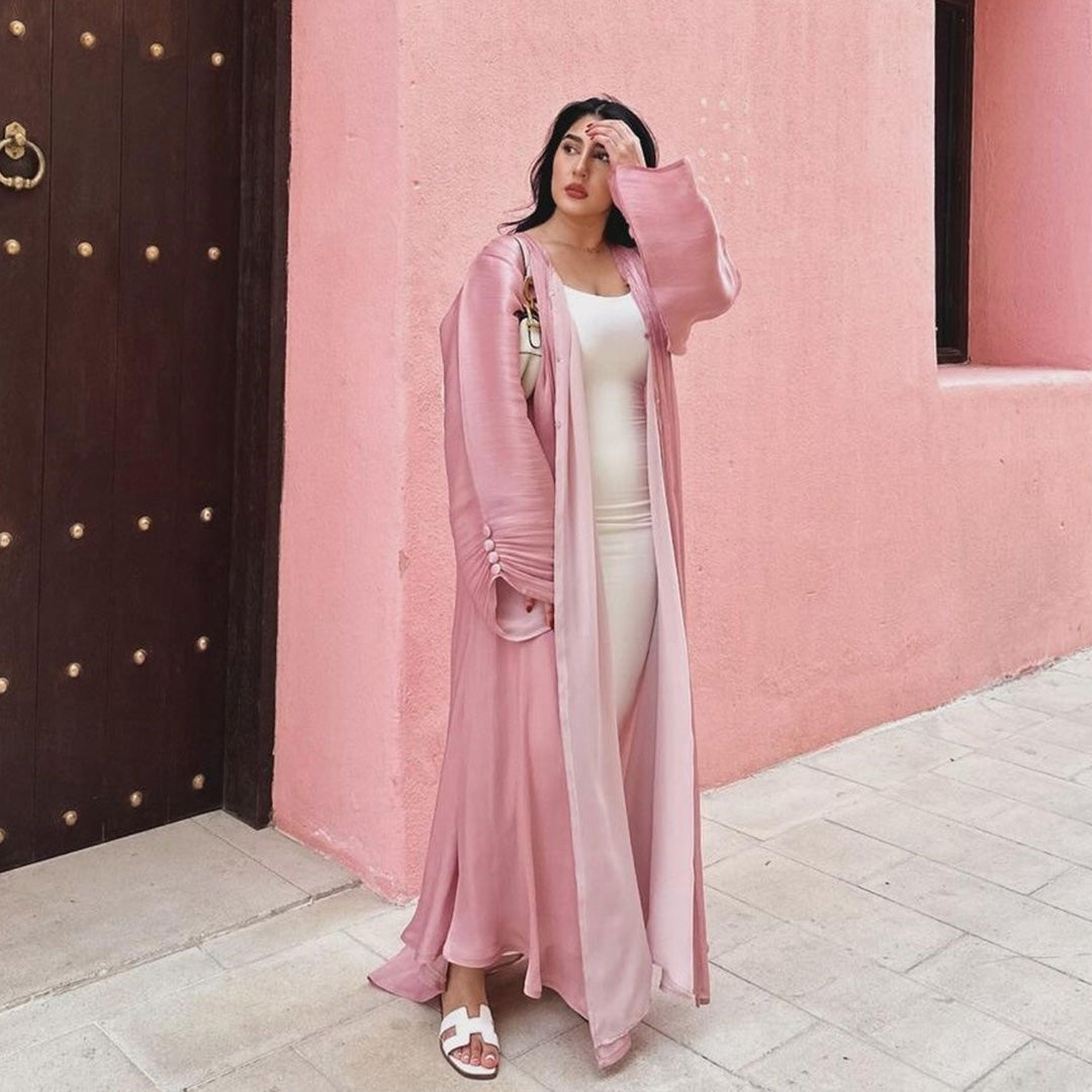 Wrinkled Cuffs Shiny Silk Abaya