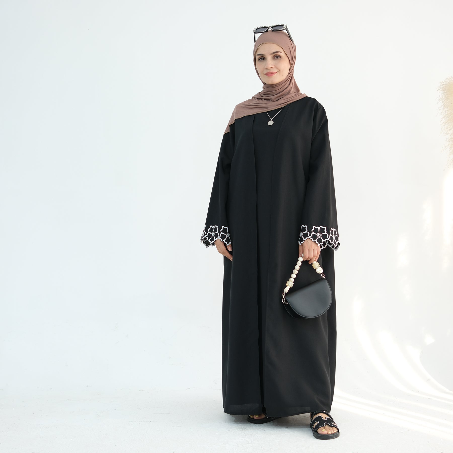 2 Pcs Embroidered Floral Abaya