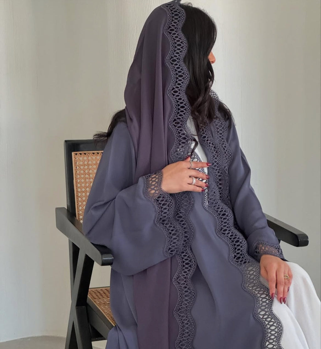 Hollow Lace Abaya with Hijab