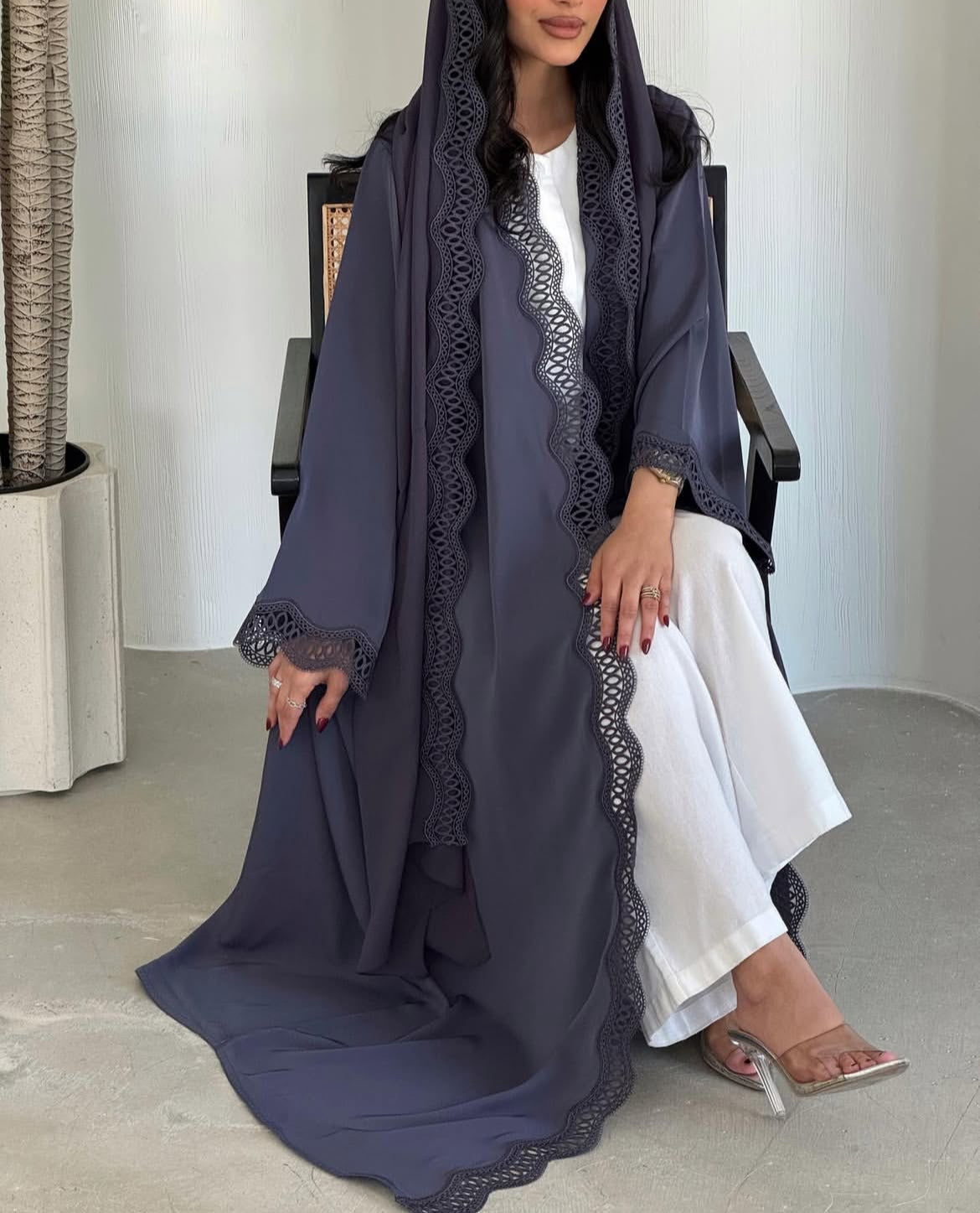 Hollow Lace Abaya with Hijab