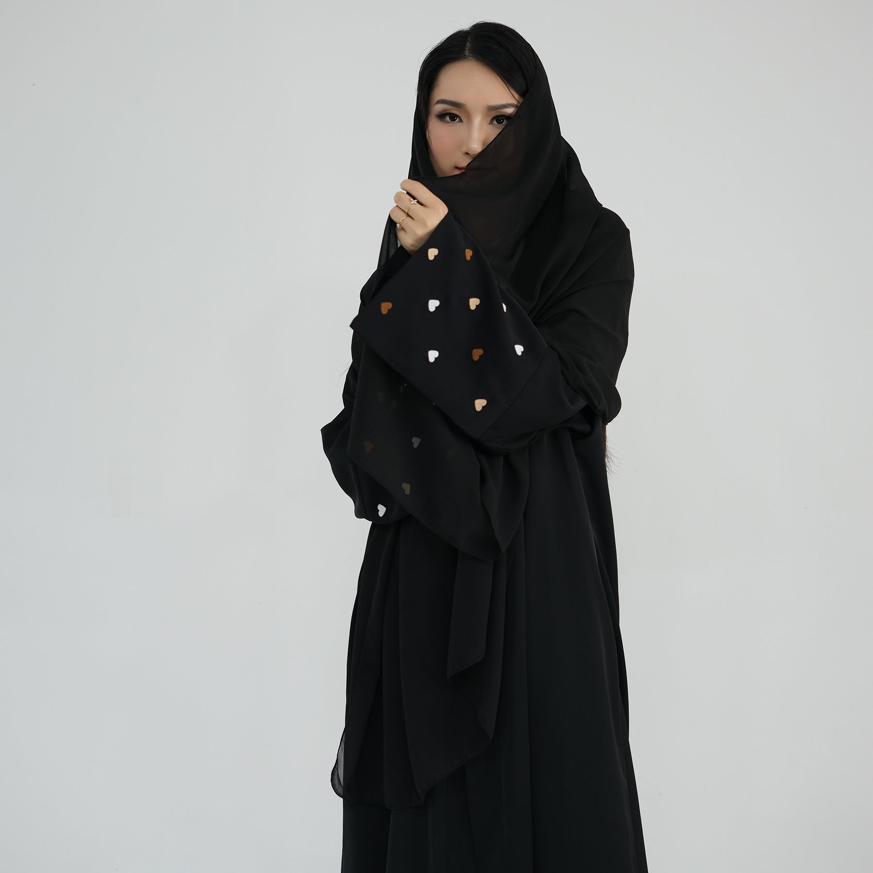 Heart Embroidery Open Abaya
