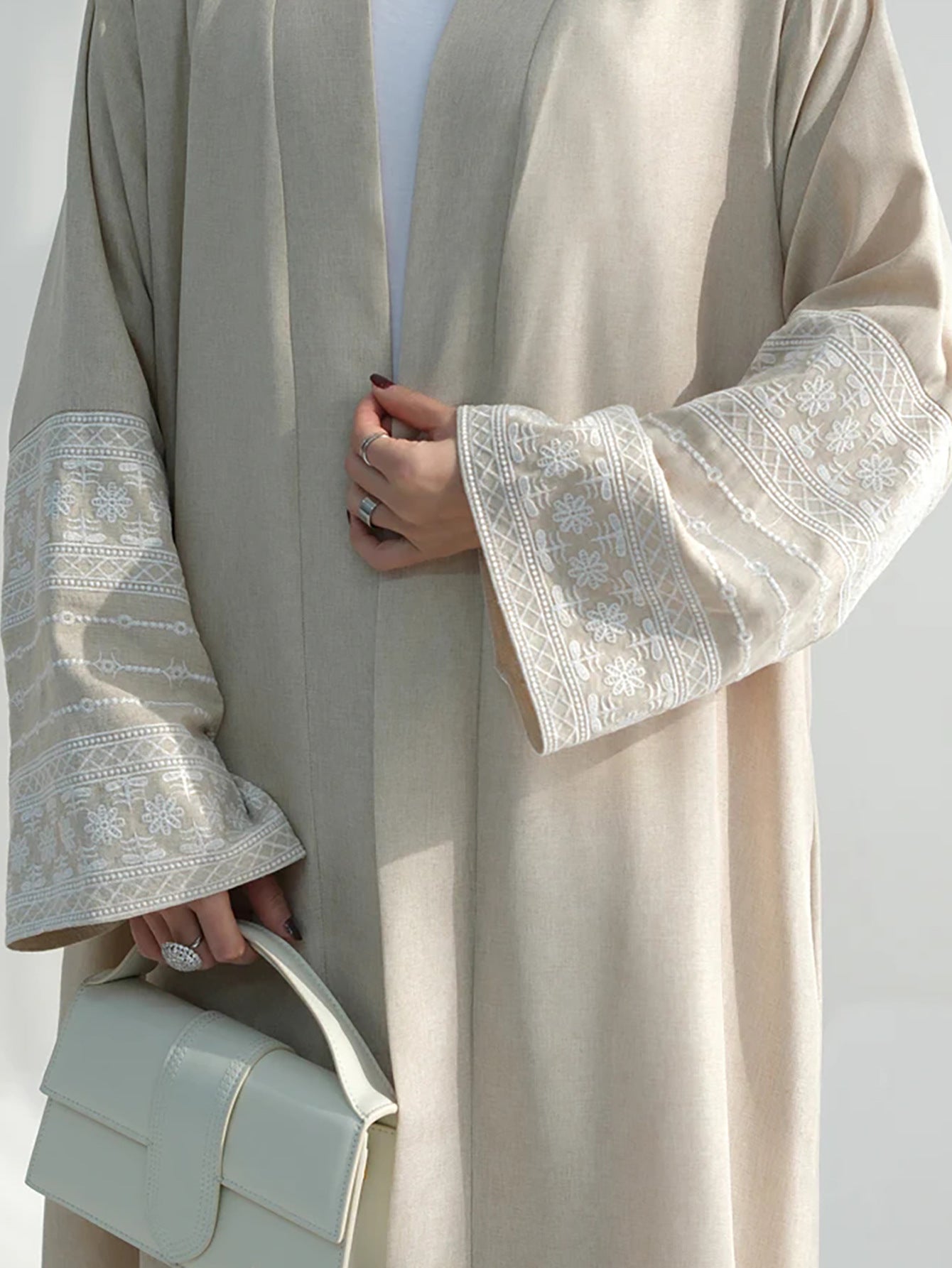 Symmetric Flower Embroidery Open Abaya