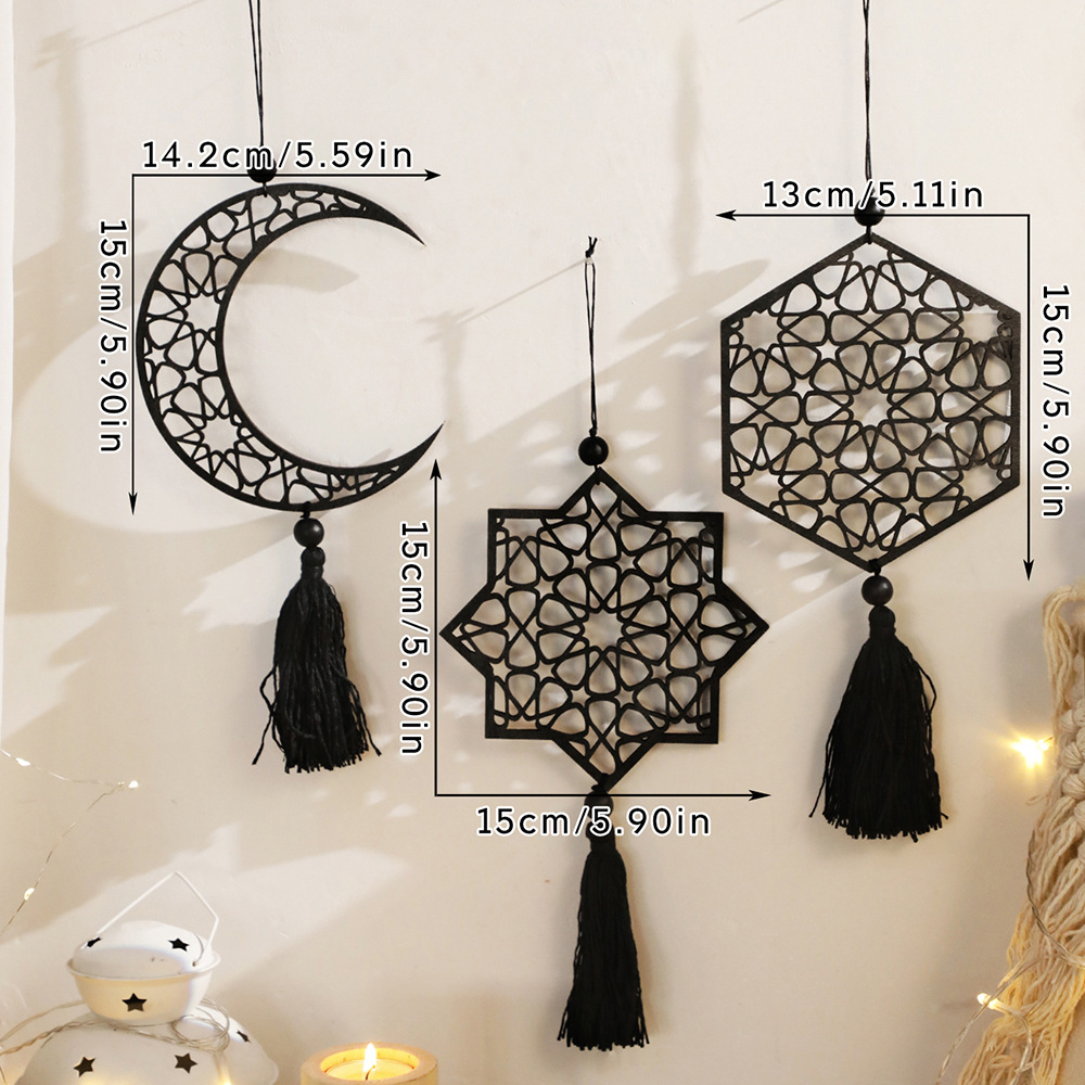 Black Moon Star Hollow Wooden Wall Decor