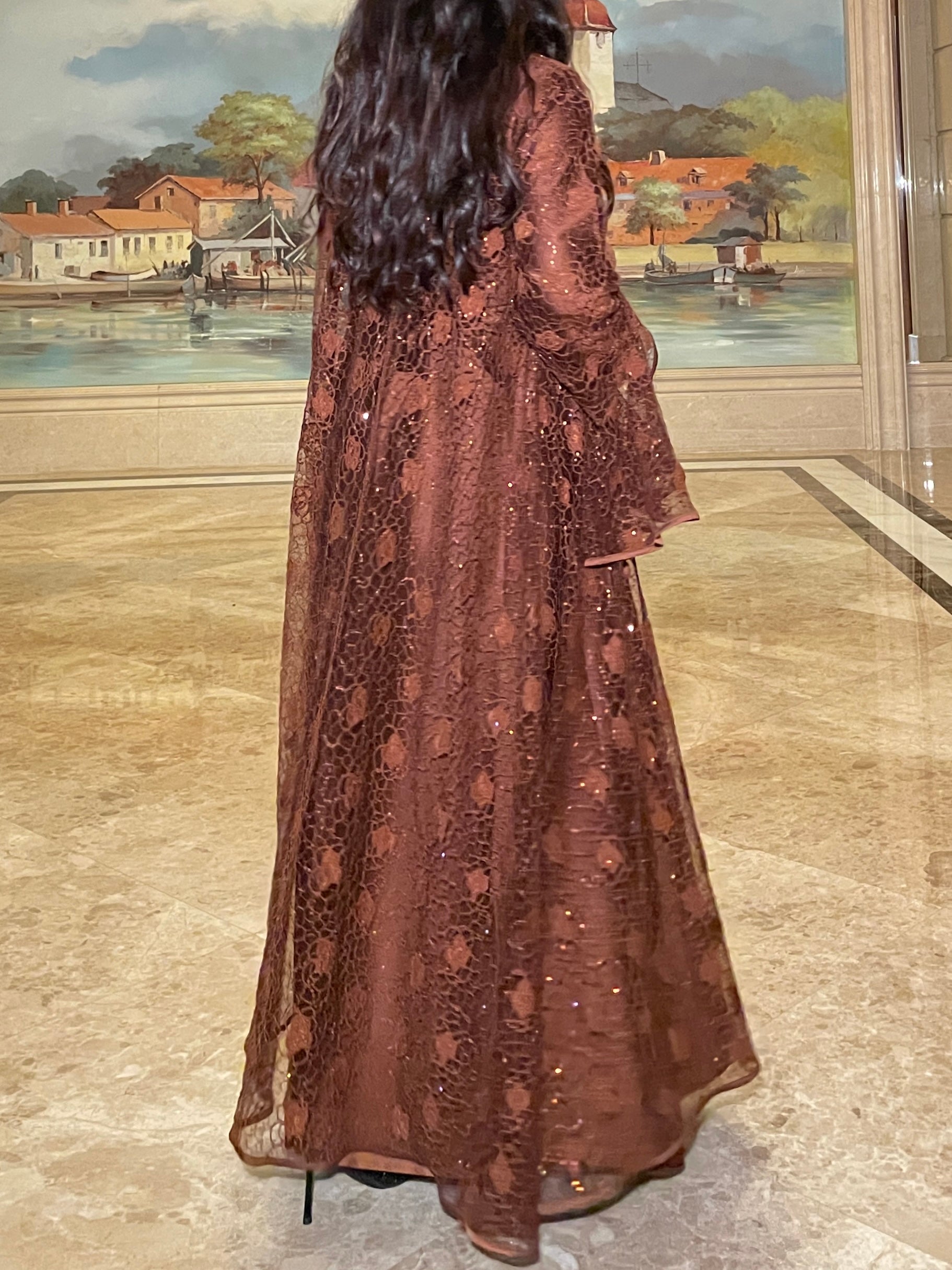 2 Pcs Shimmer Lace Abaya