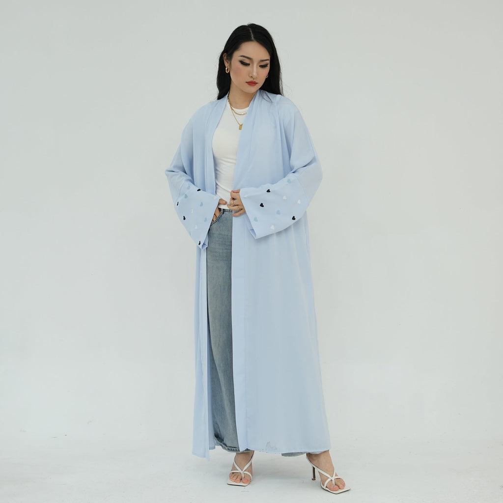 Heart Embroidery Open Abaya