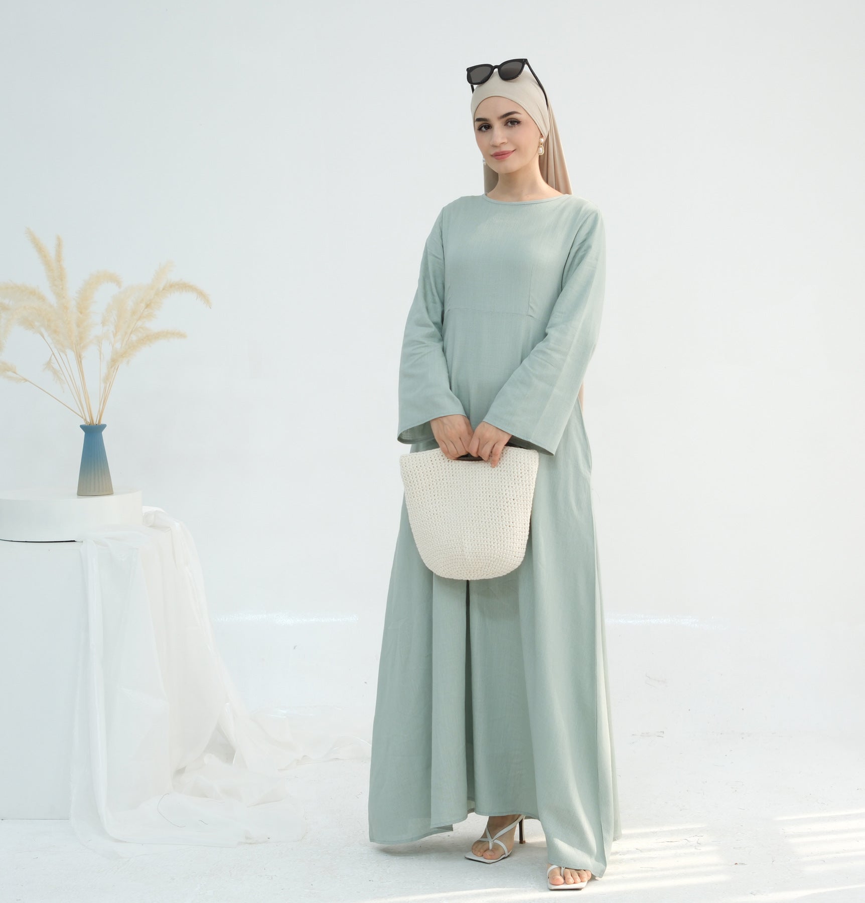 2pcs Solid Color Muslim Ramadan Maxi Dress