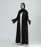 Bow Embroidery Kimono Open Abaya with Hijab