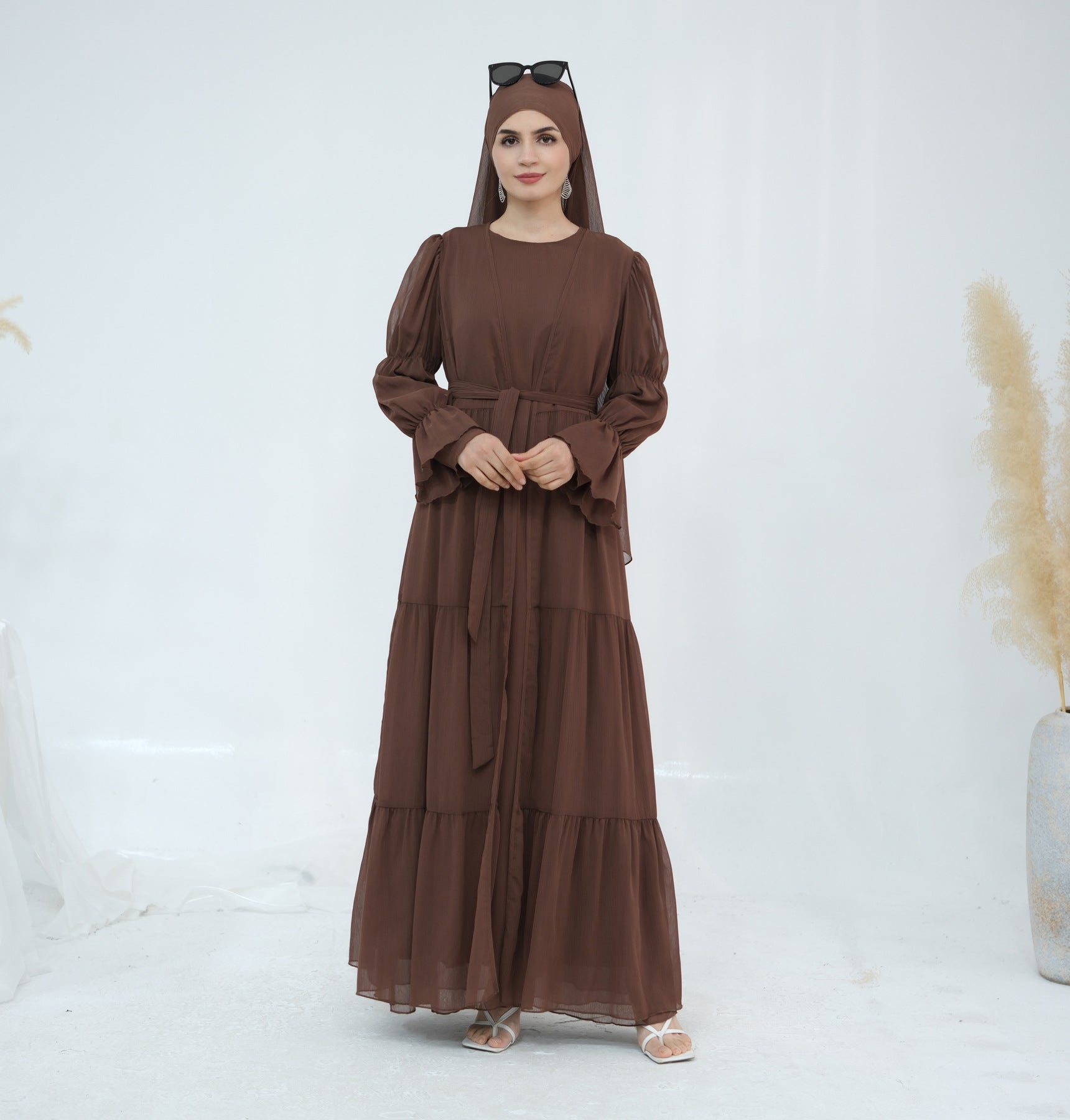 3 Pcs Set Elegant Chiffon Abaya with Hijab