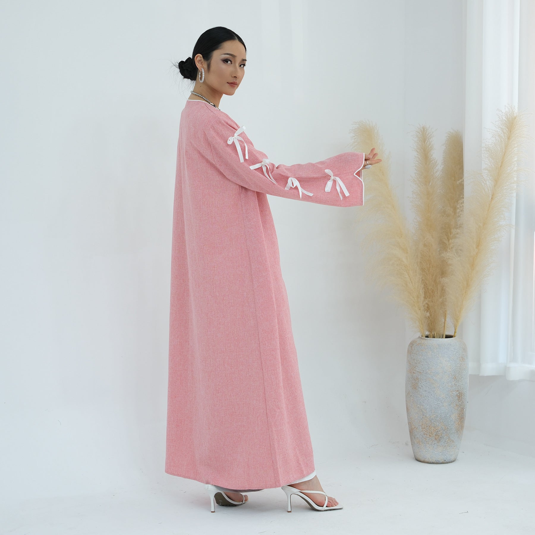 Bowknot Sleeve Muslim Open Abaya