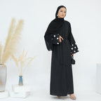 Floral Embroidery Linen Open Abaya