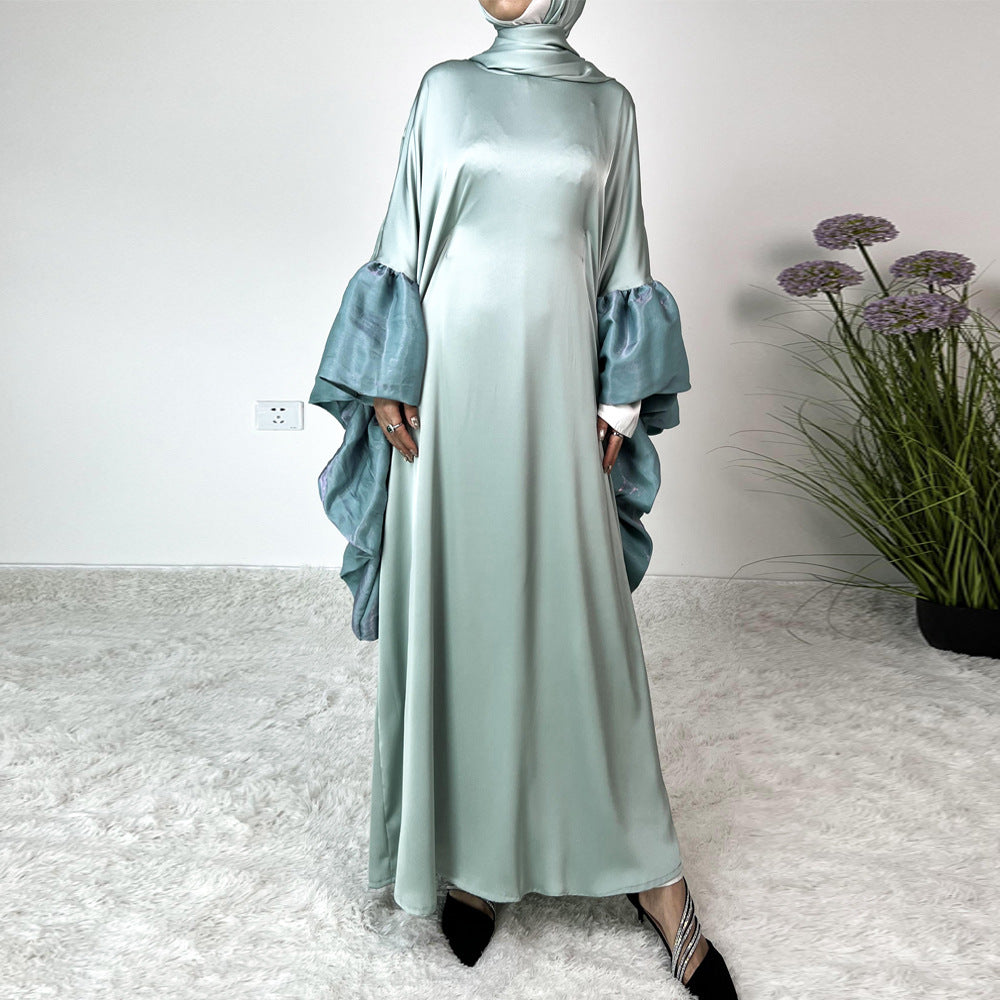 Large Wave Spliced Sleeve Long Dress