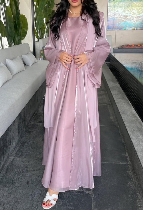 2 Pcs Dress Shiny Silk Abaya