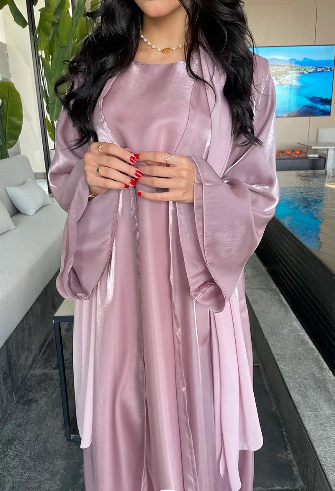 2 Pcs Dress Shiny Silk Abaya