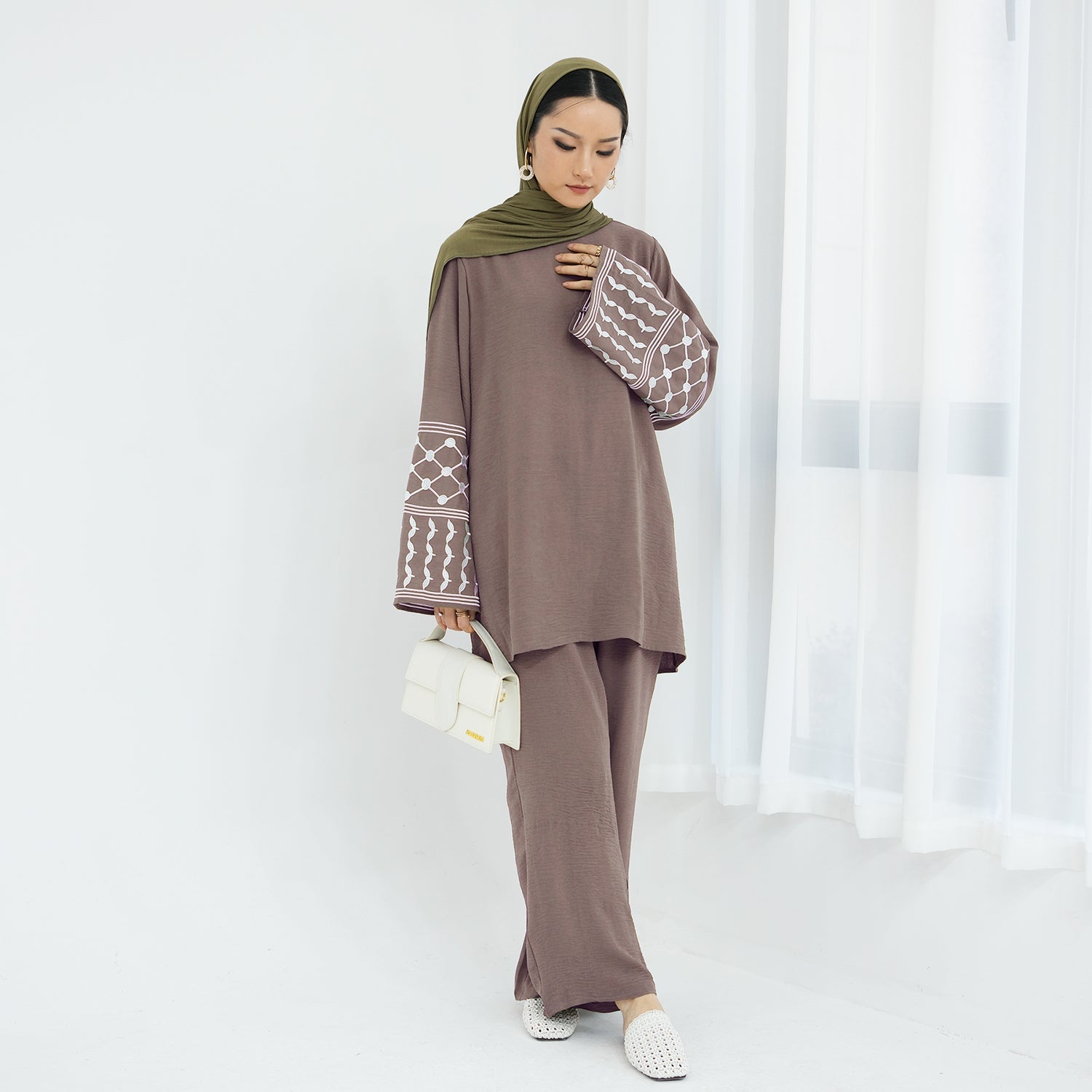 Elegant Embroidered Abaya 2 Piece Set