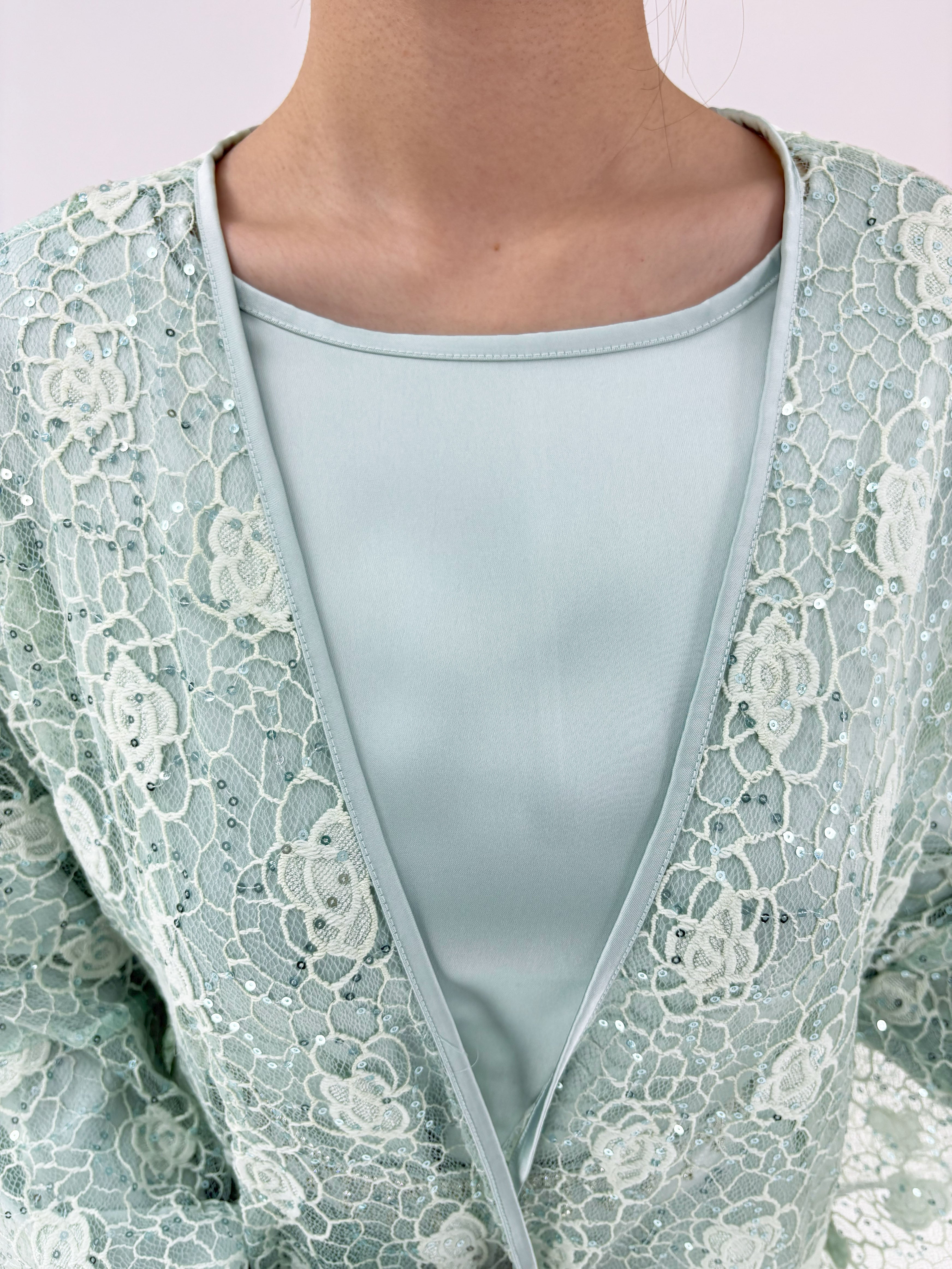 2 Pcs Rose Lace Loose Abaya